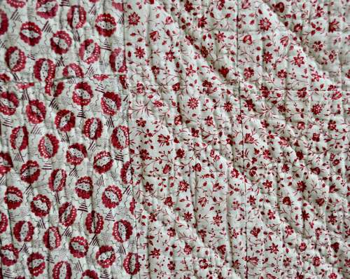 Red Block Printed Quilt French Circa 1800