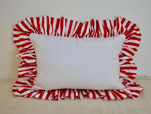 White Linen Cushion with a Red Frill French 19th Century