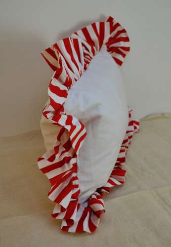 White Linen Cushion with a Red Frill French 19th Century