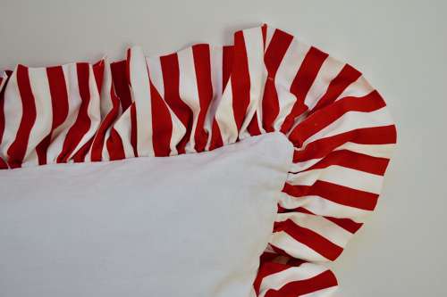 White Linen Cushion with a Red Frill French 19th Century