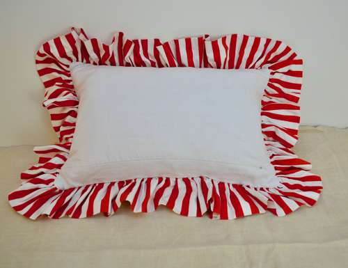 White Linen Cushion with a Red Frill French 19th Century