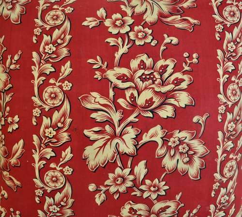 Cream Flowers on Red Cotton Cushion French 19th Century