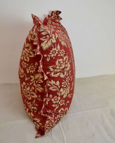 Cream Flowers on Red Cotton Cushion French 19th Century