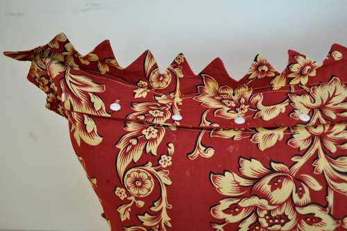 Cream Flowers on Red Cotton Cushion French 19th Century