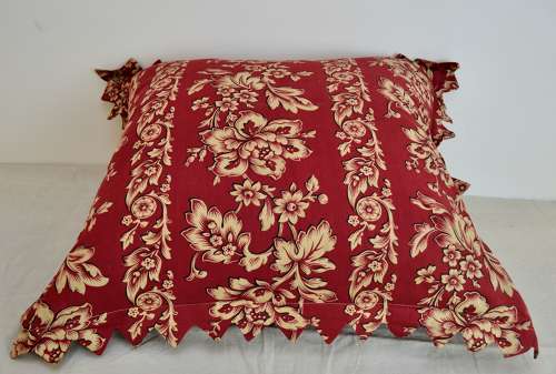 Cream Flowers on Red Cotton Cushion French 19th Century