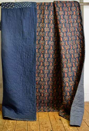 Indigo & Madder Red Boteh Quilt French 19th Century