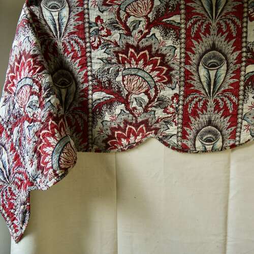 C1780-90s Block Printed Pelmet of Large Scale Stylised Flowers French