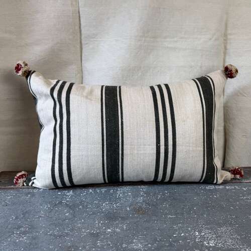 Dark Charcoal Grey Stripe Hemp Cushion French 19th Century