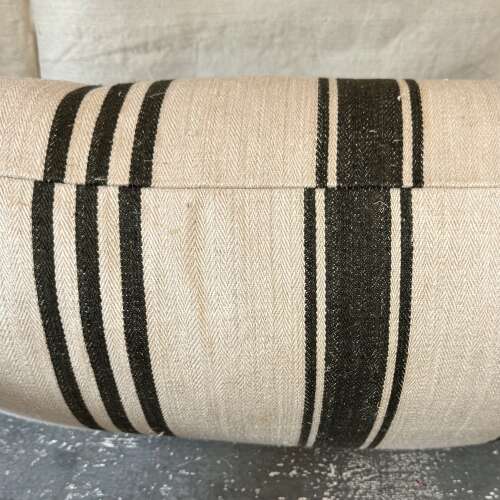 Dark Charcoal Grey Stripe Hemp Cushion French 19th Century
