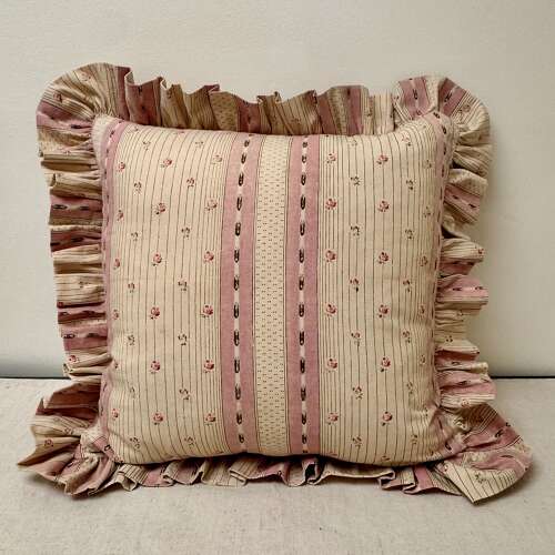 Pink Printed Stripe Cotton Cushion French 19th Century