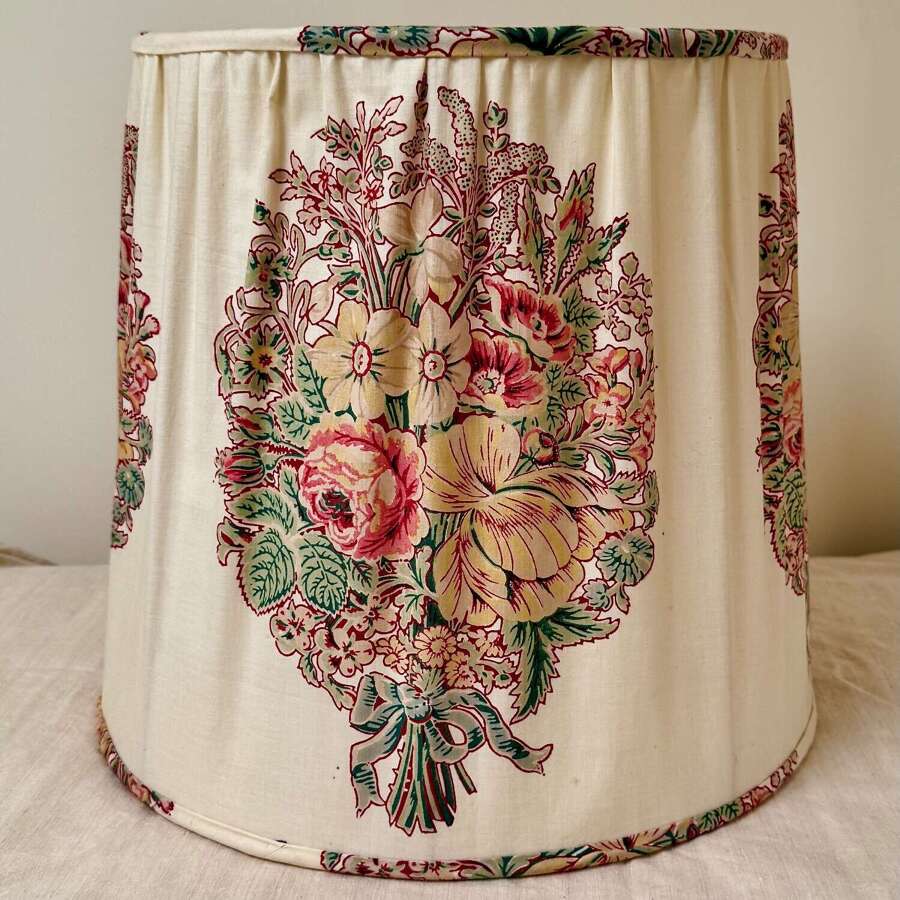 Large Floral Motif Cotton Lampshade French Early 20th century