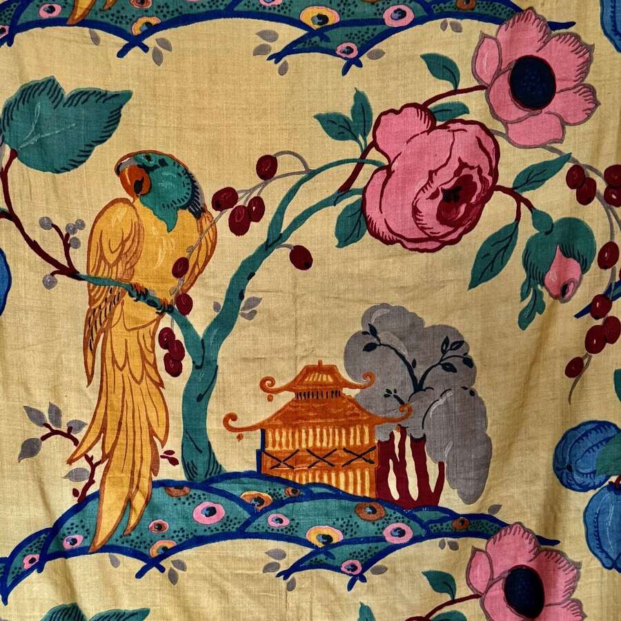 Parrots and Roses Silk Length French 1920s
