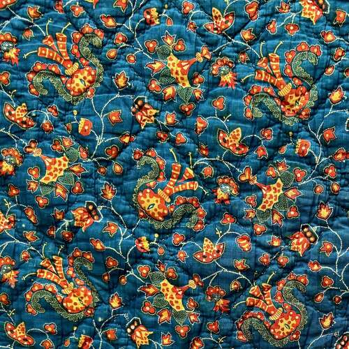 Indigo & Saffron Yellow Block Printed Quilt French 19th Century