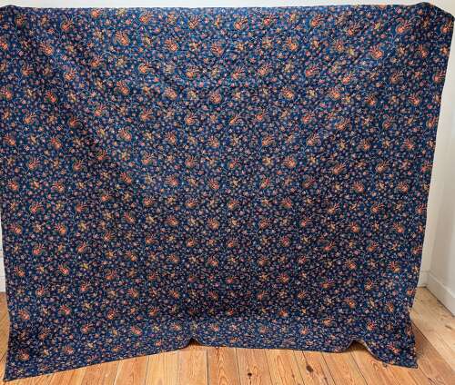 Indigo & Saffron Yellow Block Printed Quilt French 19th Century