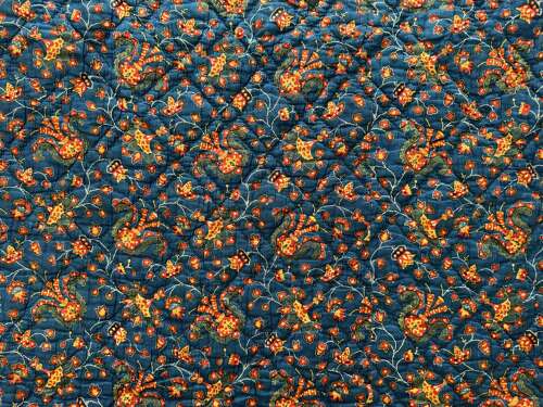 Indigo & Saffron Yellow Block Printed Quilt French 19th Century