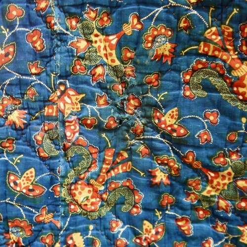 Indigo & Saffron Yellow Block Printed Quilt French 19th Century