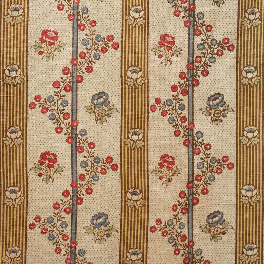 Floral Stripe Linen Single Curtain French 19th Century