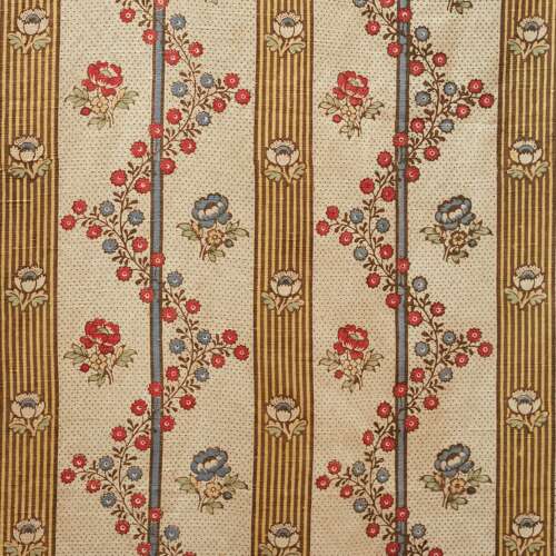 Floral Stripe Linen Single Curtain French 19th Century