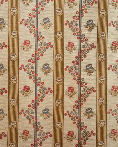 Floral Stripe Linen Single Curtain French 19th Century