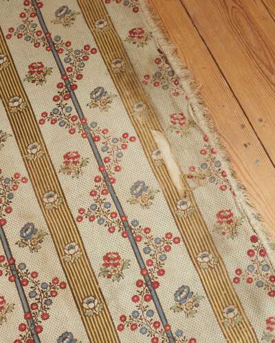 Floral Stripe Linen Single Curtain French 19th Century