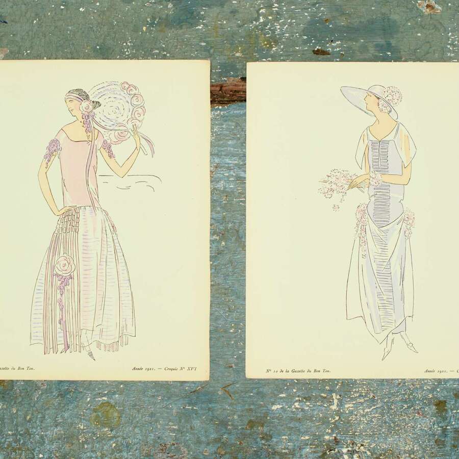 Pair of No 10 Gazette du Bon Ton Pochoir Prints French 20th Century
