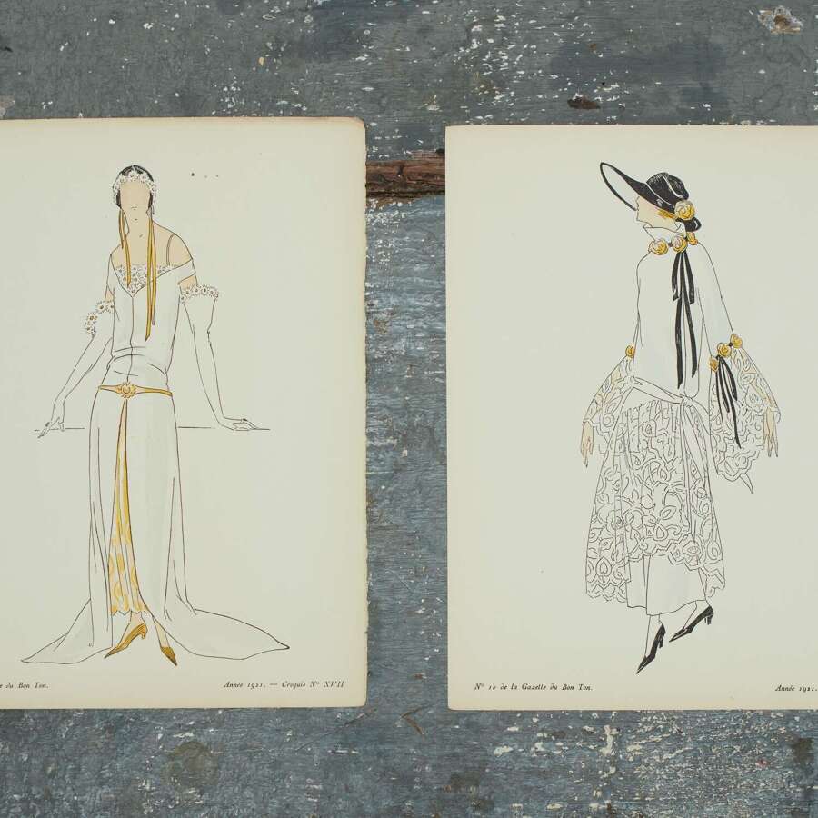 Pair of No 10 de la Gazette du Bon Ton pochoir Prints French 20th century
