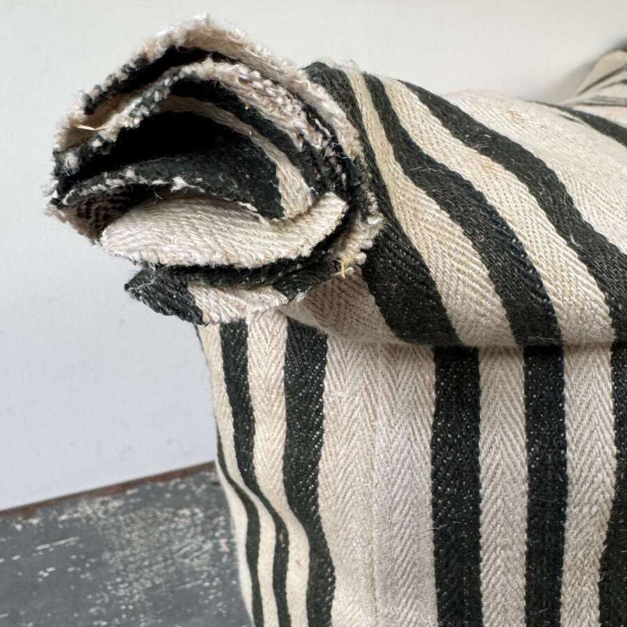 Dark Grey/Black Striped Hemp Cushion French 19th Century