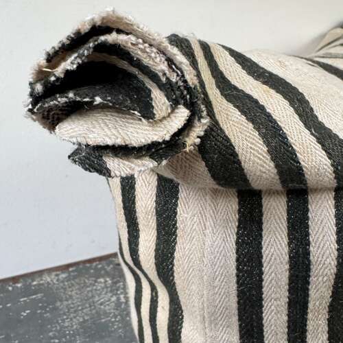 Dark Grey/Black Striped Hemp Cushion French 19th Century