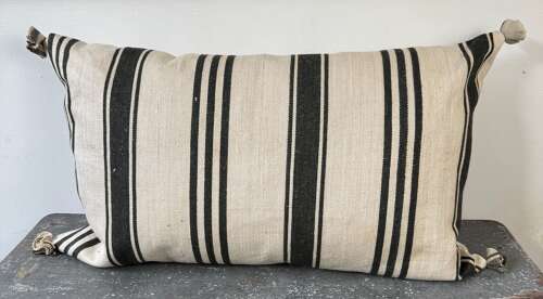 Dark Grey/Black Striped Hemp Cushion French 19th Century
