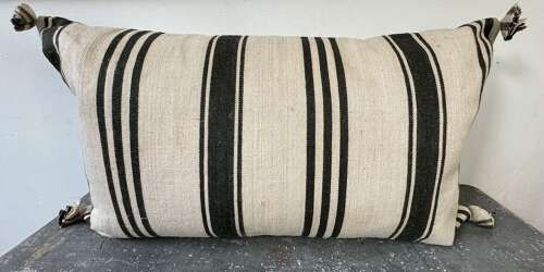 Dark Grey/Black Striped Hemp Cushion French 19th Century