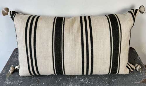Dark Grey/Black Striped Hemp Cushion French 19th Century