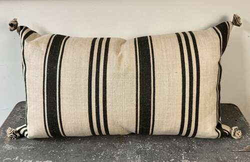 Dark Grey/Black Striped Hemp Cushion French 19th Century
