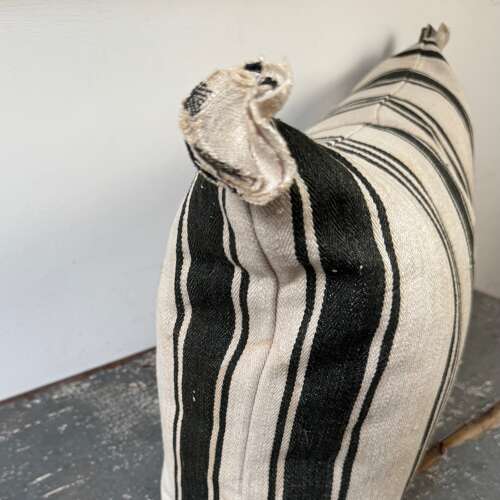 Dark Grey/Black Striped Hemp Cushion French 19th Century