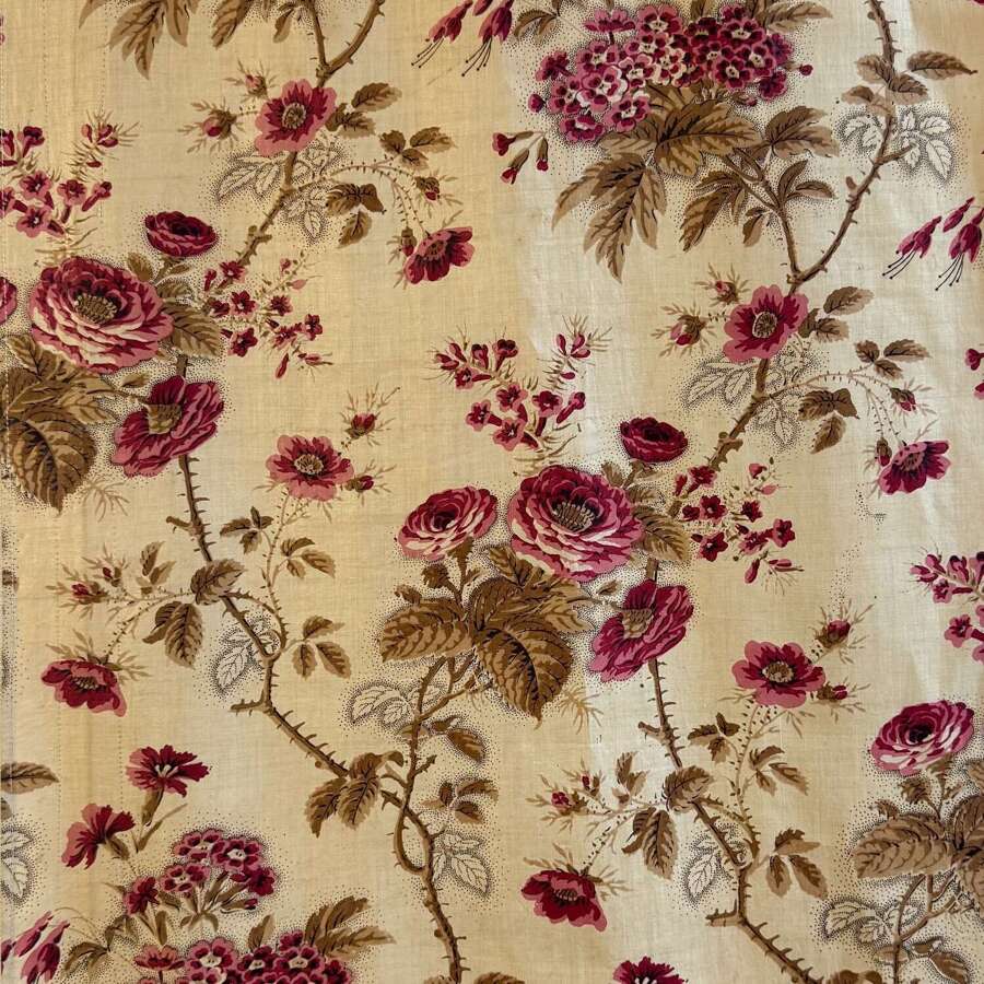 Roses Chintz Panel French 19th Century
