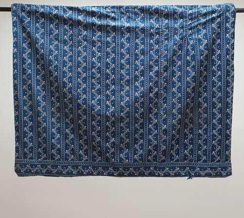 Indigo Floral Stripe Printed Cotton French 19th Century