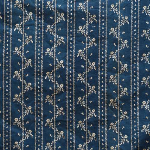 Indigo Floral Stripe Printed Cotton French 19th Century