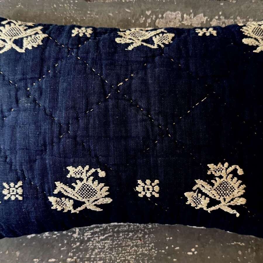 Indigo Cambresine Lavender Cushion French 18th Century