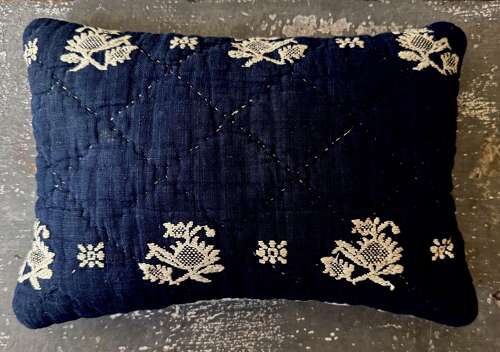 Indigo Cambresine Lavender Cushion French 18th Century