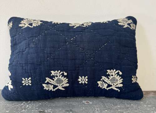 Indigo Cambresine Lavender Cushion French 18th Century
