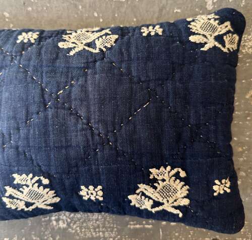 Indigo Cambresine Lavender Cushion French 18th Century