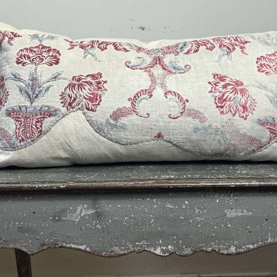 Tulips Block Printed Cotton Cushion French 18th Century