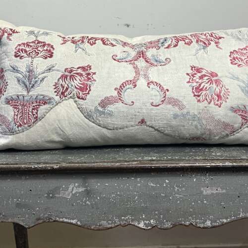 Tulips Block Printed Cotton Cushion French 18th Century