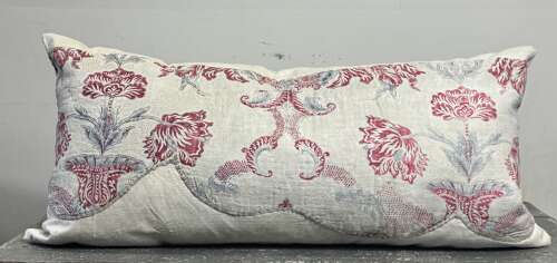 Tulips Block Printed Cotton Cushion French 18th Century