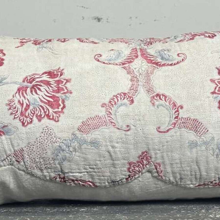 Tulips Block Printed Cotton Cushion French 18th Century