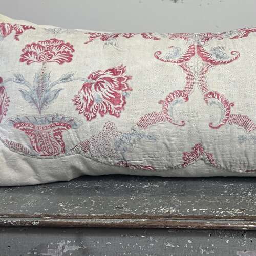 Tulips Block Printed Cotton Cushion French 18th Century