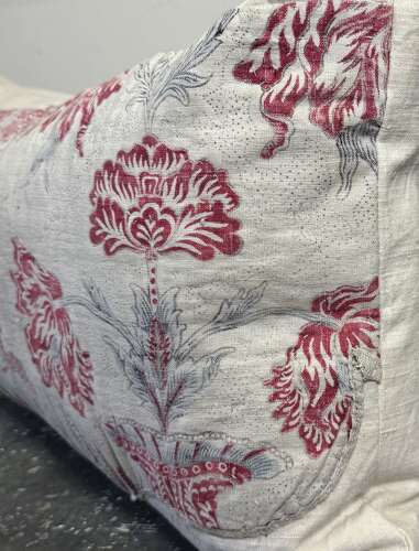 Tulips Block Printed Cotton Cushion French 18th Century