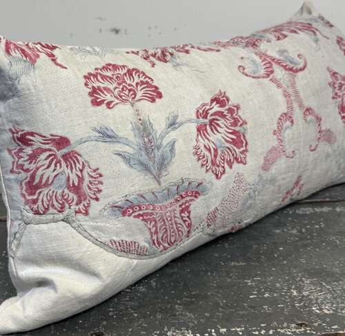 Tulips Block Printed Cotton Cushion French 18th Century