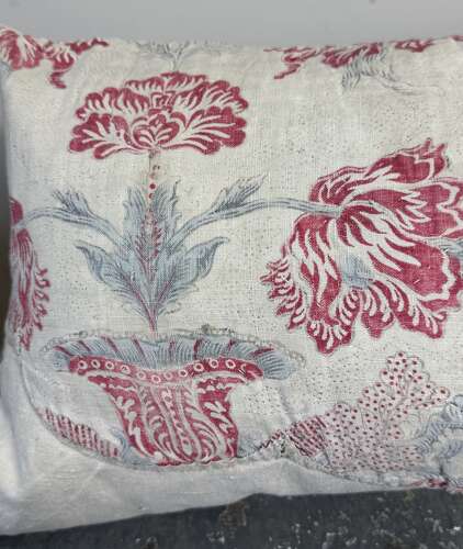 Tulips Block Printed Cotton Cushion French 18th Century