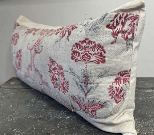 Tulips Block Printed Cotton Cushion French 18th Century
