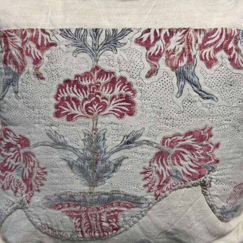Tulips Block Printed Cotton Cushion French 18th Century